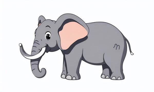 Cute Gray Elephant Cartoon Illustration White Background