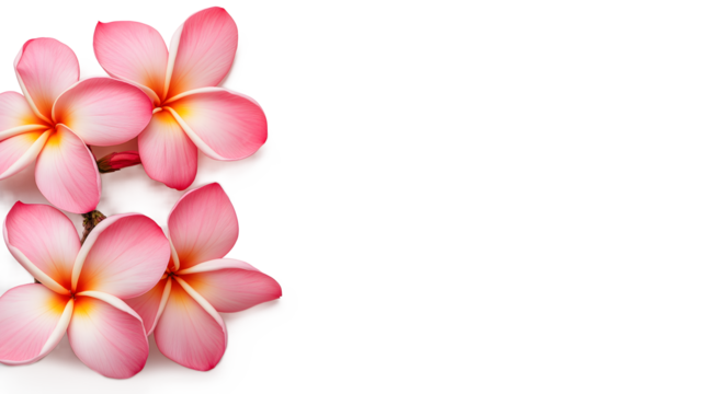 A close up of four pink flowers with orange centers. The flowers are arranged in a way that they are almost touching each other. The image has a serene and calming mood