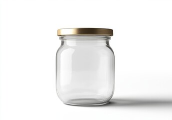 Glass jar mockup with metal lid, glass texture on a white background, high-resolution photography