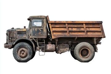 Obraz premium An enormous aged truck for coal mining isolated on a white background with a clipping path
