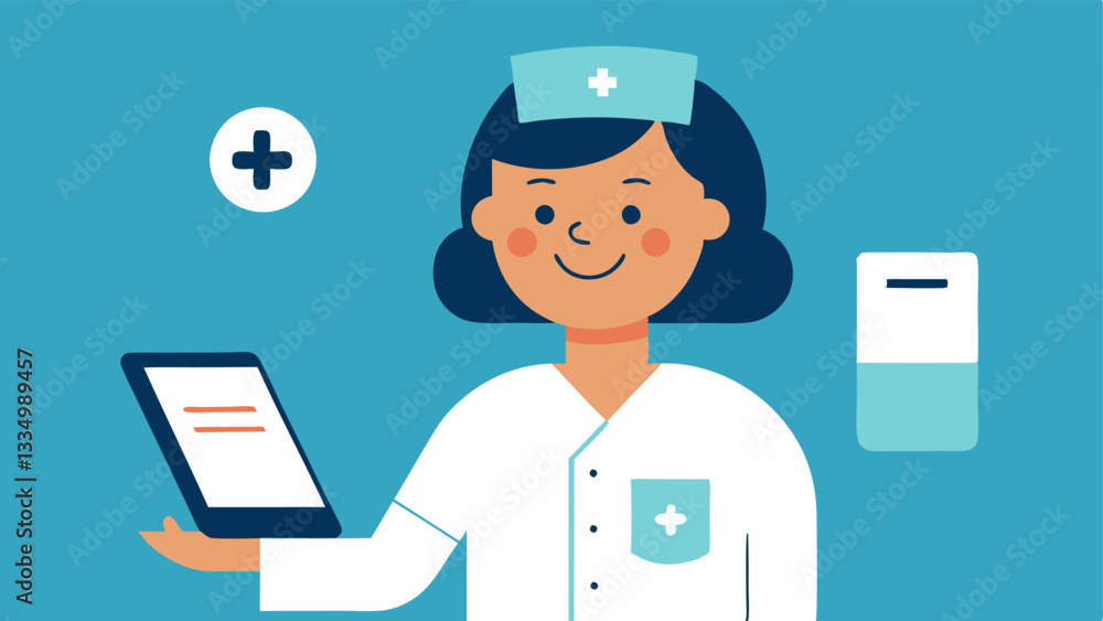 Poster patient followup a smiling nurse checking in on a patients progress through a digital device ensurin