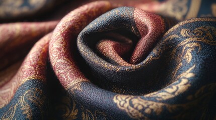 Fototapeta premium Elegant Fabric Close-Up with Intricate Pattern and Rich Colors