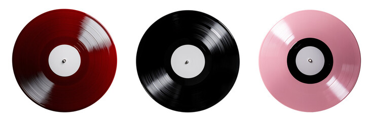 Obraz premium set of red, pink and black vinyl record isolated on a transparent background 