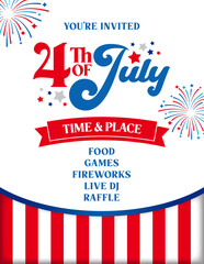 4th of July Flyer with Fireworks, Stars, and Stripes