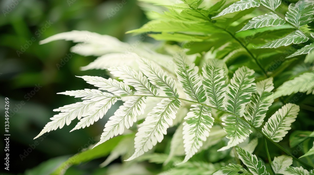 Poster delicate green fern leaves with intricate patterns in soft light