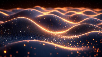 Obraz premium Glowing orange particles forming undulating waves.