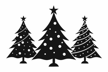 christmas tree set line art silhouette vector illustration