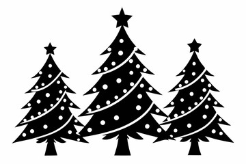 christmas tree set line art silhouette vector illustration