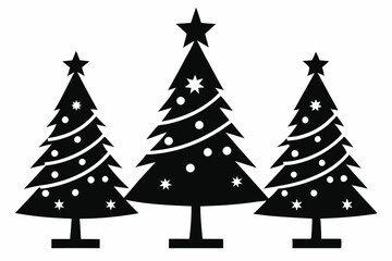 Obraz premium christmas tree set line art silhouette vector illustration