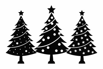 christmas tree set line art silhouette vector illustration