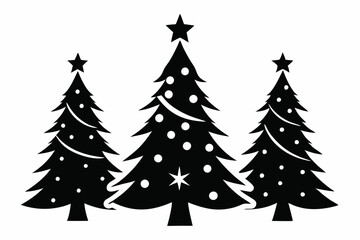 Obraz premium christmas tree set line art silhouette vector illustration