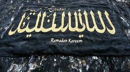 Ramadan Kareem calligraphy on dark fabric.