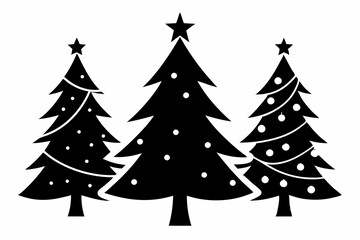 christmas tree set line art silhouette vector illustration