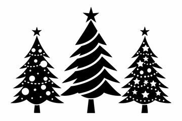 christmas tree set line art silhouette vector illustration