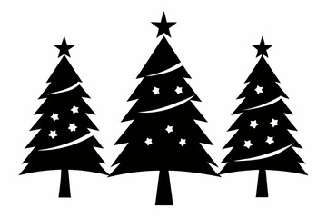 christmas tree set line art silhouette vector illustration