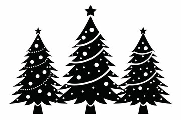 christmas tree set line art silhouette vector illustration