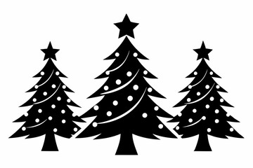 christmas tree set line art silhouette vector illustration