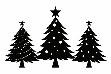 christmas tree set line art silhouette vector illustration