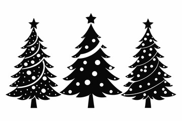 christmas tree set line art silhouette vector illustration