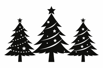 christmas tree set line art silhouette vector illustration