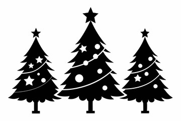 Obraz premium christmas tree set line art silhouette vector illustration