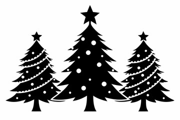 christmas tree set line art silhouette vector illustration
