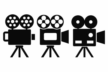 movie camera icon set line art silhouette vector illustration