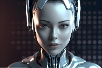 cyber woman vector, futuristic android portrait, artificial intelligence design in dark background