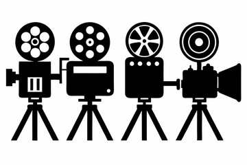 Obraz premium movie camera icon set line art silhouette vector illustration