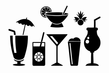 cocktail icons set line art silhouette vector illustration