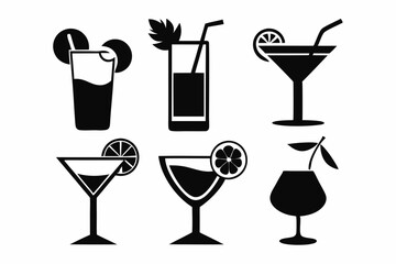 cocktail icons set line art silhouette vector illustration