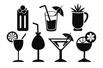 cocktail icons set line art silhouette vector illustration