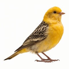 Bright Yellow Canary Bird Standing on White Background.