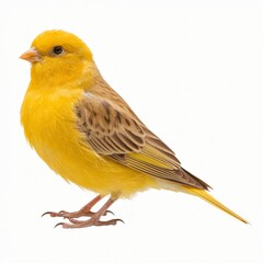 Bright Yellow Canary Bird Standing on White Background.