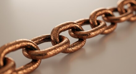 Obraz premium Copper Chain Link Detail - Close-up of a detailed copper chain, showcasing its texture and links. Ideal for industrial, construction, or security themes