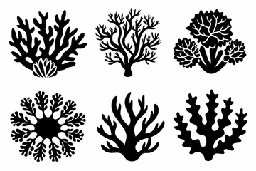 coral set line art silhouette vector illustration