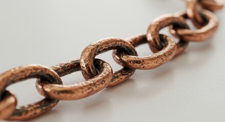 Obraz premium Copper Chain Link Detail - Close-up of a textured copper chain, showcasing intricate details and metallic sheen