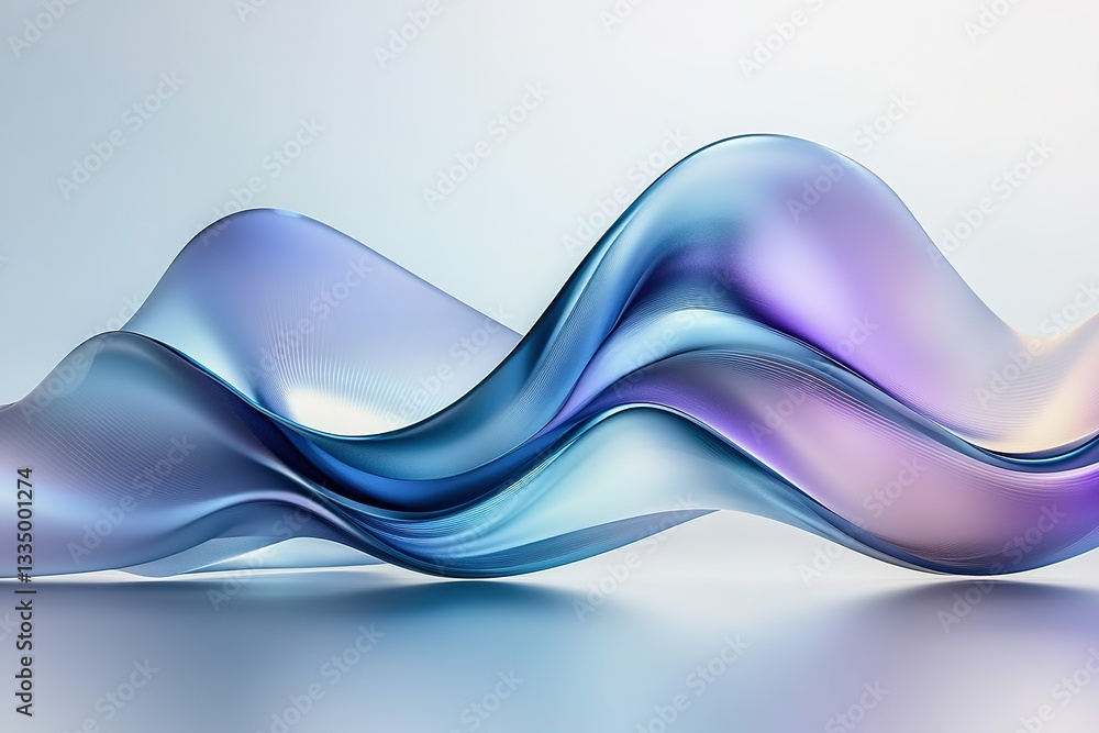 Poster abstract iridescent wave flowing across a white surface in smooth motion