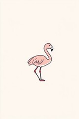 Pink flamingo standing, off-white background, nature illustration, design element
