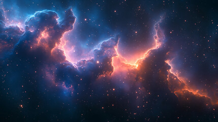 Naklejka premium Nebula Symphony: Captivating view of a nebula with swirls of orange and blue, where cosmic dust and gases converge to create a breath-taking, out-of-this-world panorama.