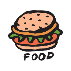 Ink painted burger, great delicious sandwich, vector illustration