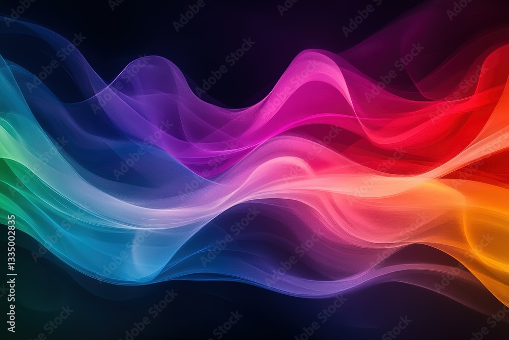 Poster abstract rainbow waves flow smoothly against a dark backdrop creating vibrancy