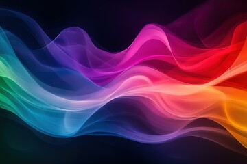 Naklejka premium Abstract rainbow waves flow smoothly against a dark backdrop creating vibrancy