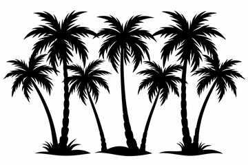 Fototapeta premium palm tree set line art silhouette vector illustration