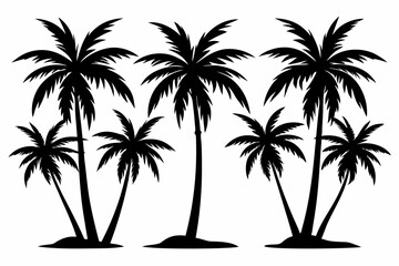 palm tree set line art silhouette vector illustration