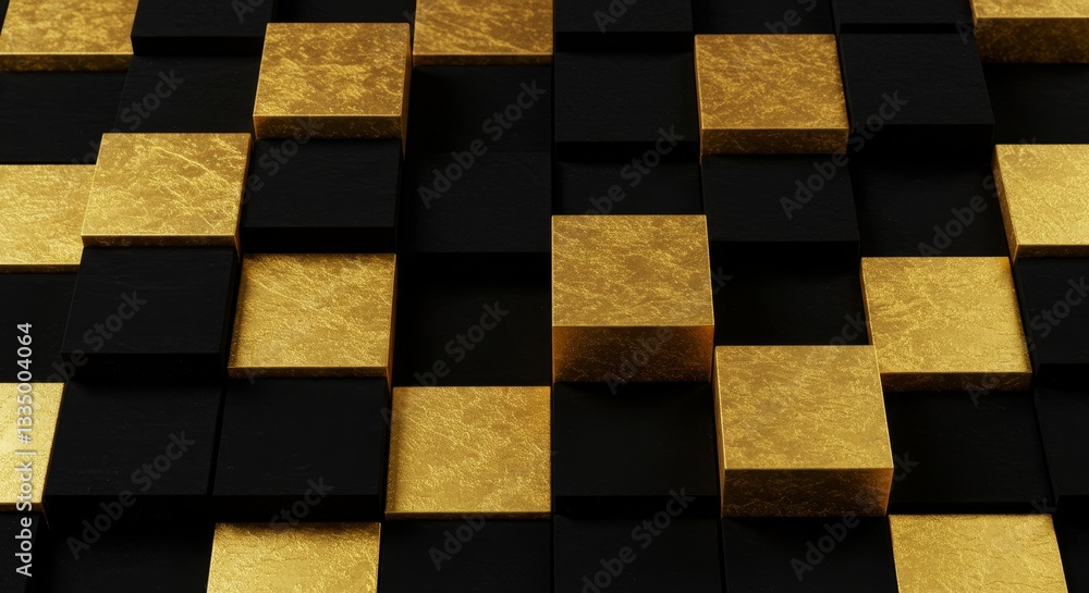 Poster golden and black cube pattern - abstract background featuring a repeating pattern of gold and black 