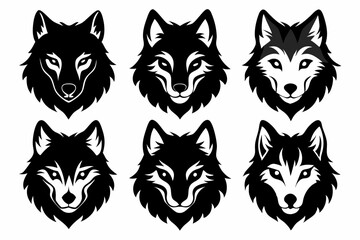 wolf head icon set line art silhouette vector illustration