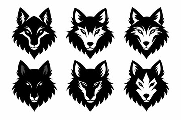 wolf head icon set line art silhouette vector illustration