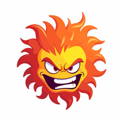 Angry sun character with fiery hair, 3d flat vector design