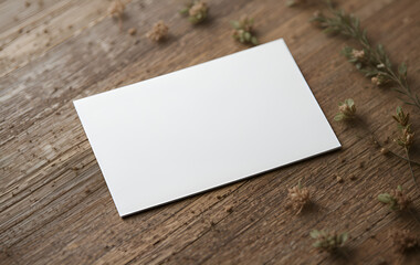 Blank Business Card Mockup on Rustic Wooden Background